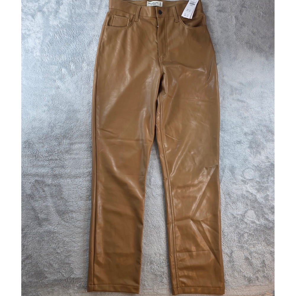 Abercrombie & Fitch Womens 29/8L Tan Vegan Leather 90s Straight Curve Love Pants